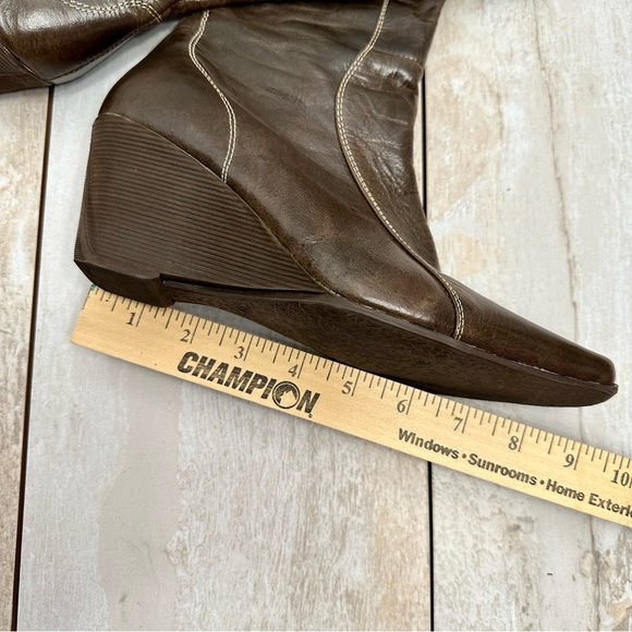 Tellenzi Womens Sz (37) 6 Wedge Heel Brown Leather Knee Boots Boho Witchy Strega - Picture 14 of 16